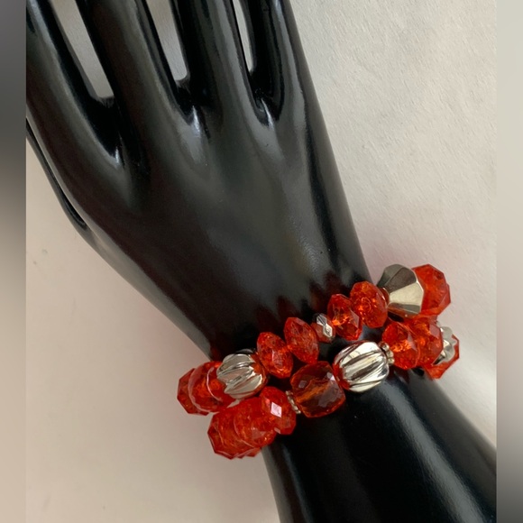 Orange Acrylic Crackle beads Boho Stretch Bracelets - Picture 2 of 4